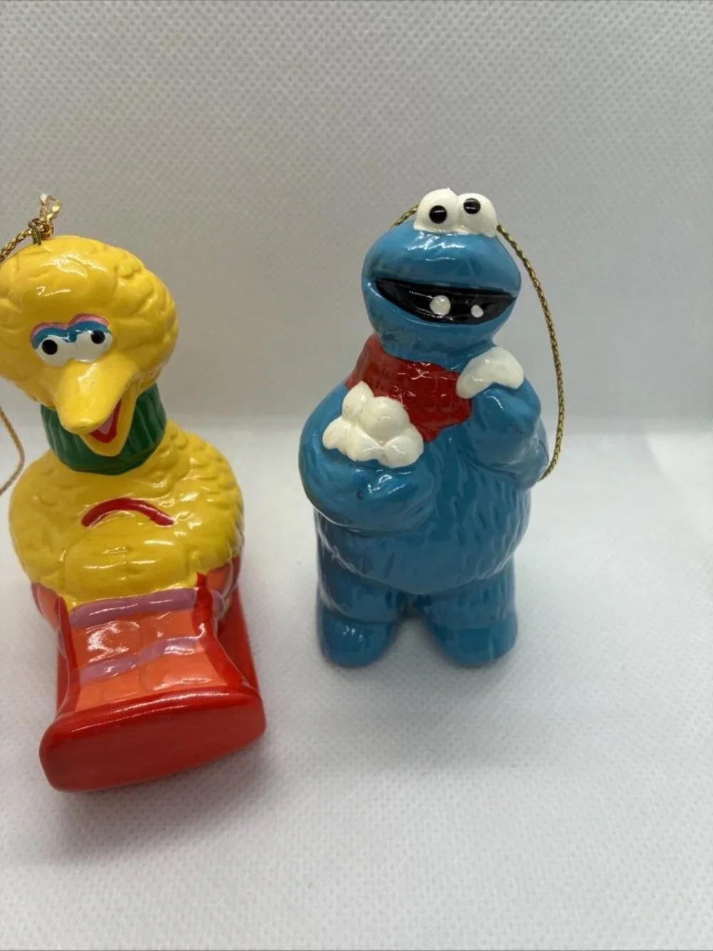 Vintage Sesame Street Big Bird & Cookie Monster Ceramic Christmas Ornaments Set